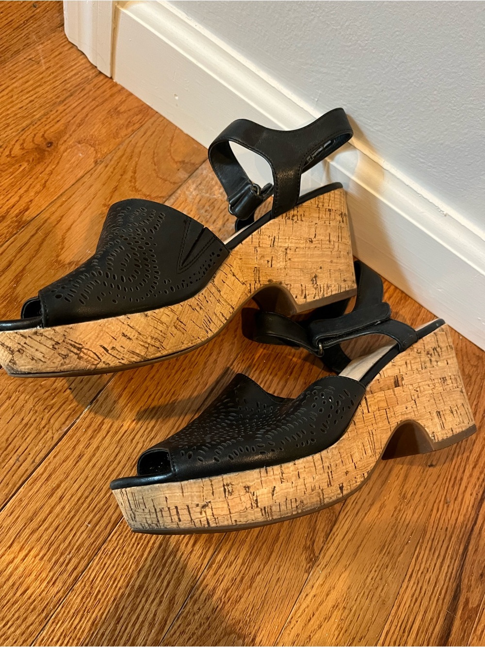 Clarks "Maritsa Nila" Perforated Leather Cork Wedge Sandals - Picture 5 of 11